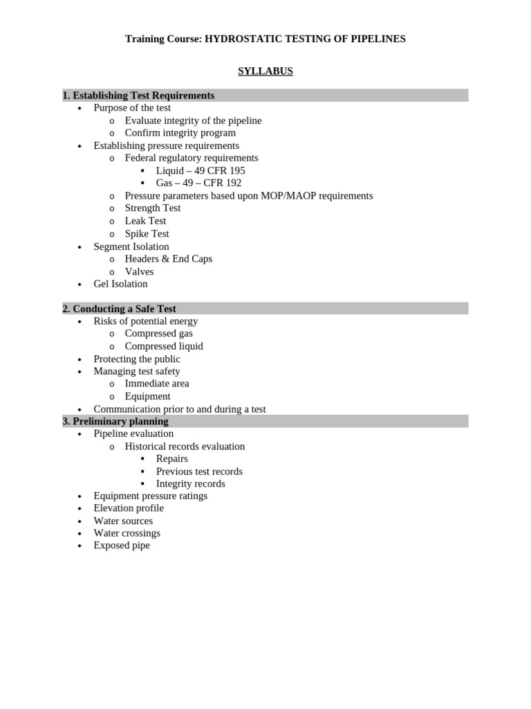 Training Course Hydrostatic Testing of Pipelines | PDF | Pressure ...