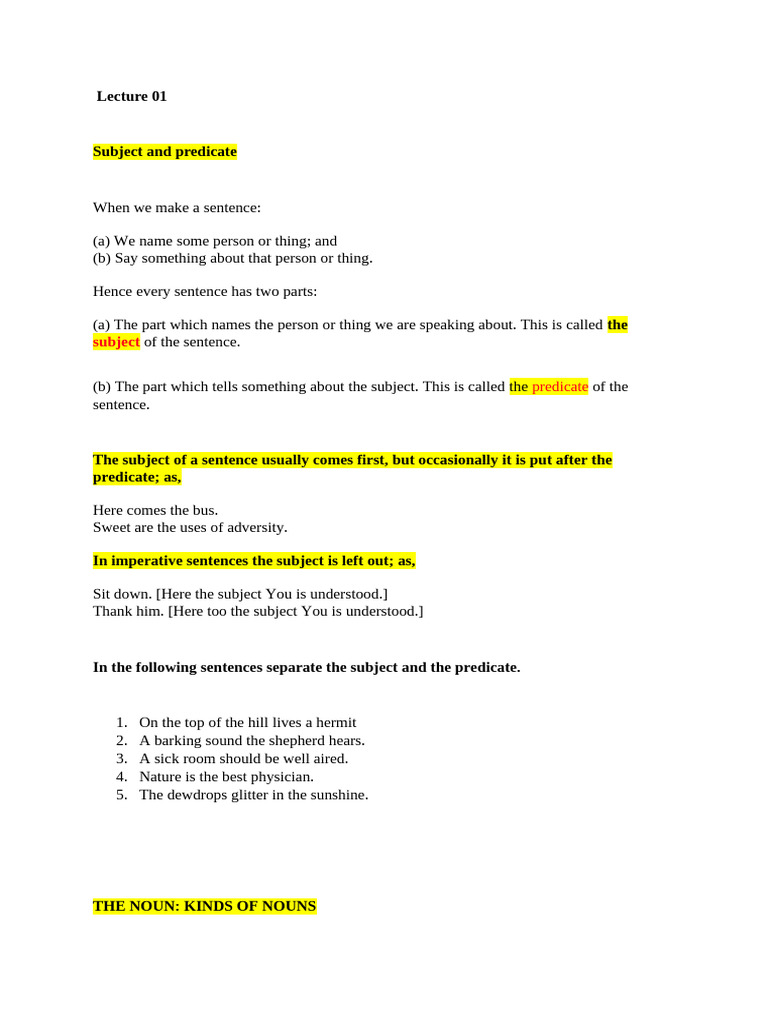 Understanding Subjects and Nouns | PDF | Grammatical Gender | Subject ...