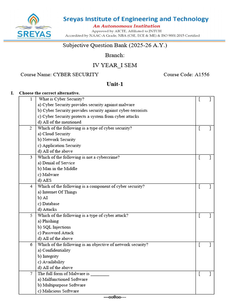 Cyber Security Question Bank 2025-26 | PDF | Security | Computer Security