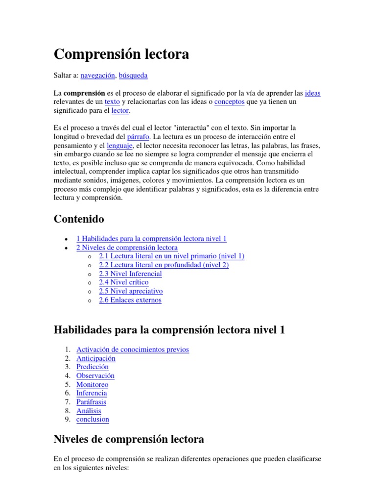 Niveles de Comprensión Lectora | PDF | Comprensión lectora | Lectura ...