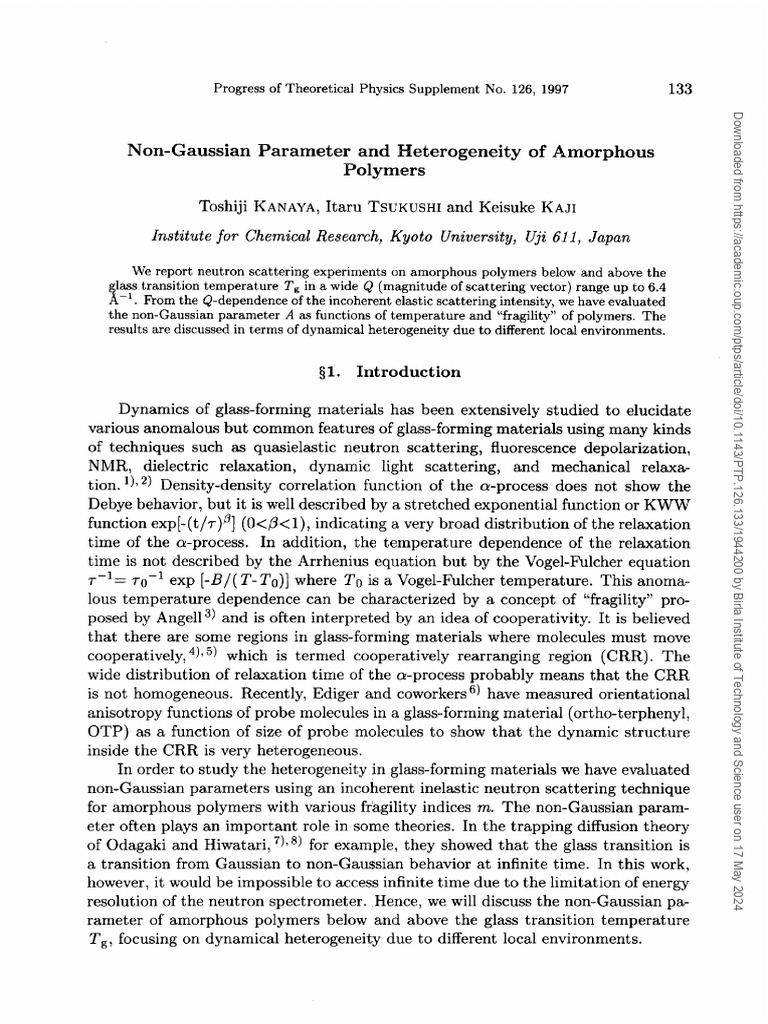 Non-Gaussian Behavior in Amorphous Polymers | PDF | Amorphous Solid ...