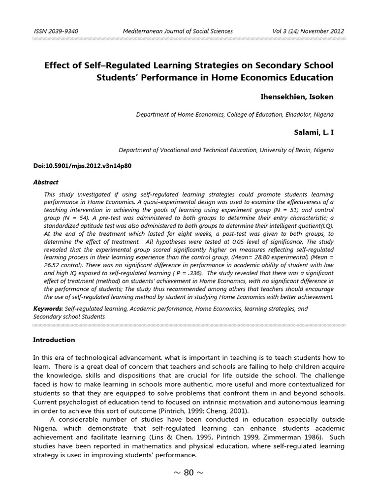 Effect of Self Regulated Learning Strategies on Secondary Dbvb8yv2nu | PDF