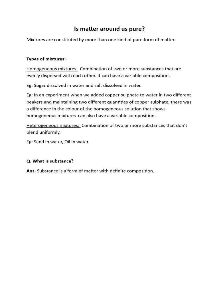 Understanding Pure and Mixed Substances | PDF | Mixture | Suspension ...