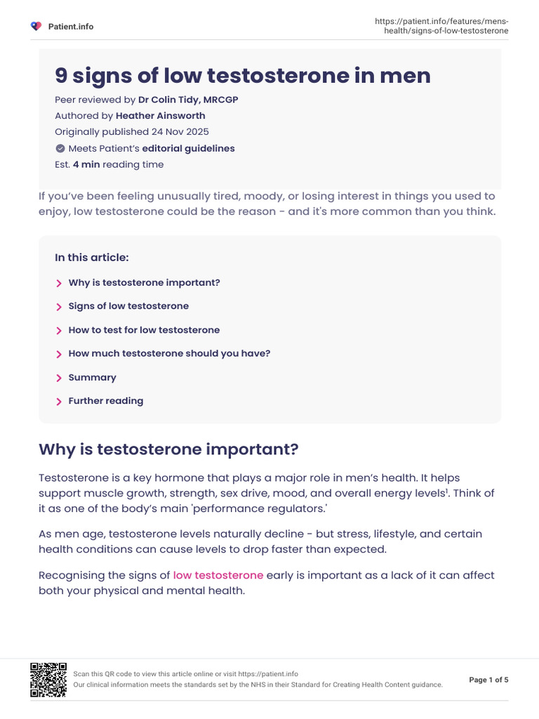 9 Symptoms of Low Testosterone in Men | PDF | Libido | Testosterone