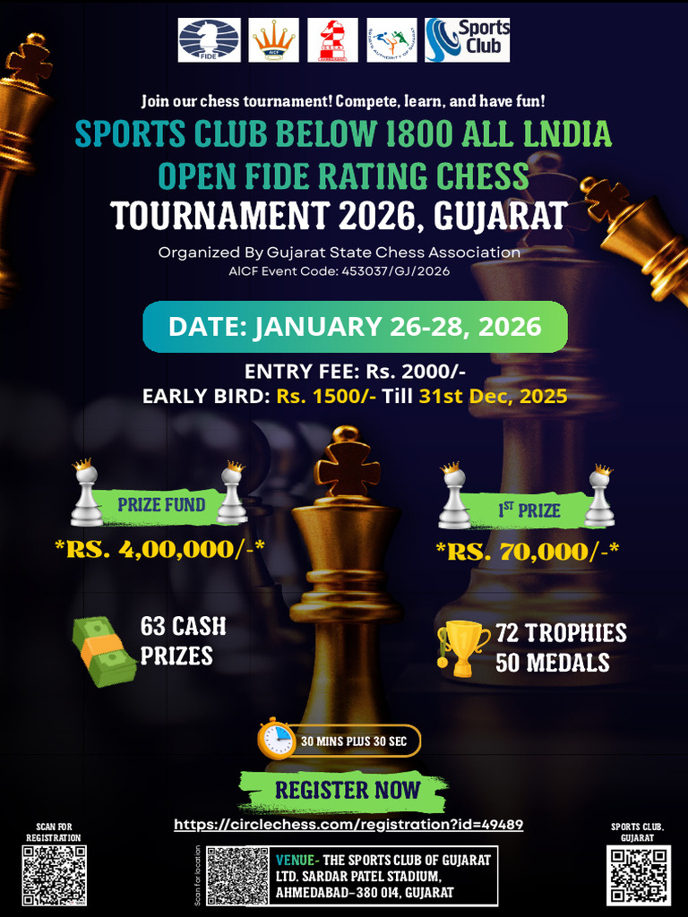 Gujarat Chess Tournament 2026 Details | PDF | Chess | Traditional Board ...