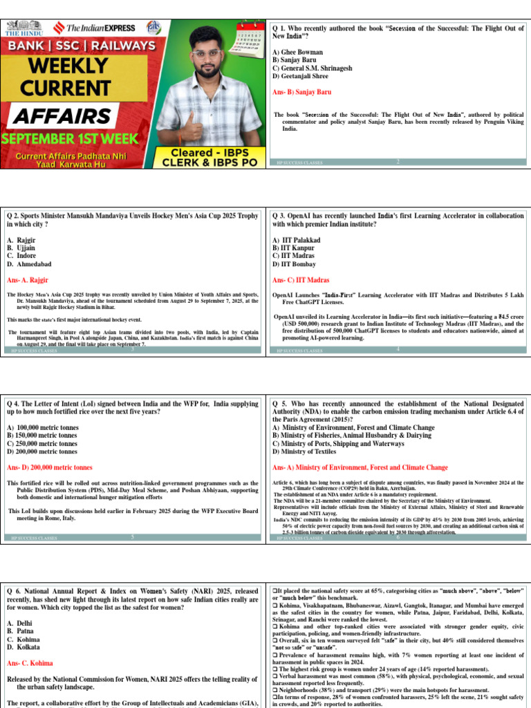 September 2025 Current Affairs Quiz | PDF