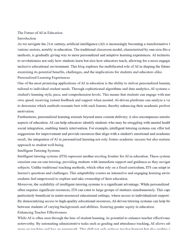 The Future of AI in Education | PDF