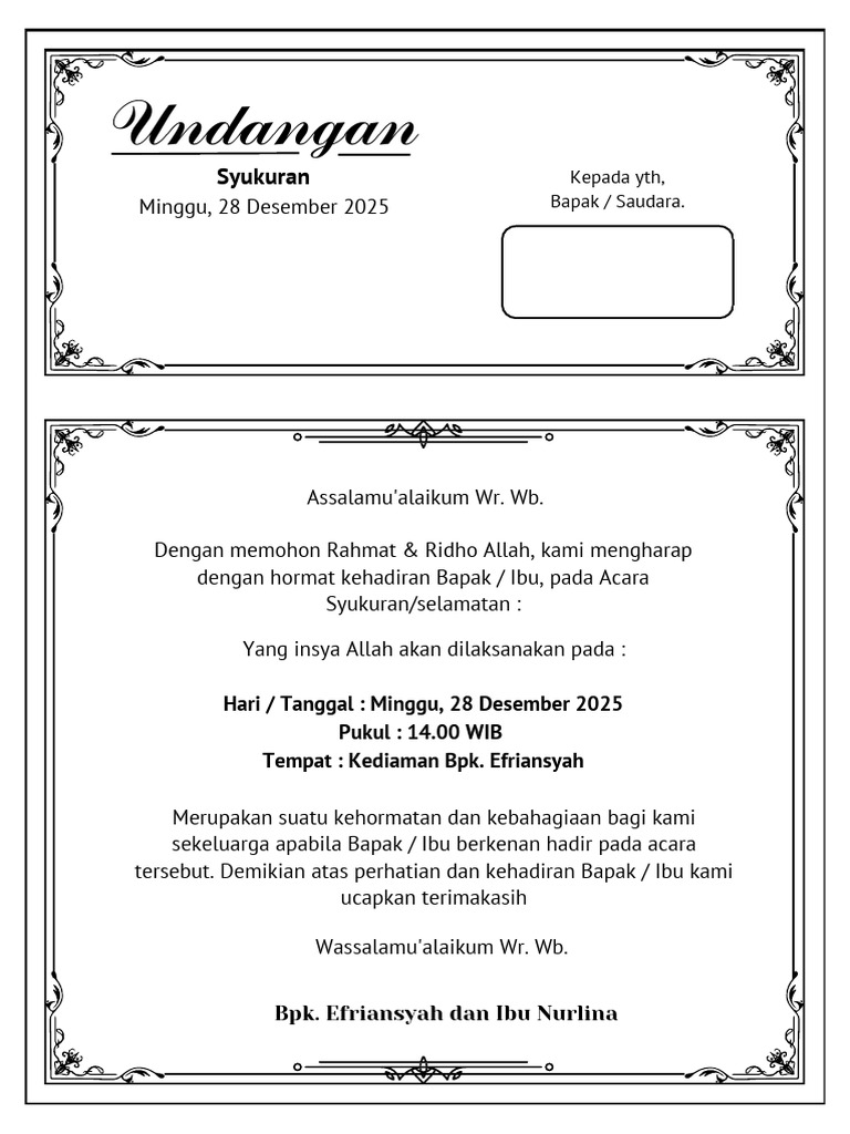 Undangan Syukuran 28 Desember 2025 | PDF