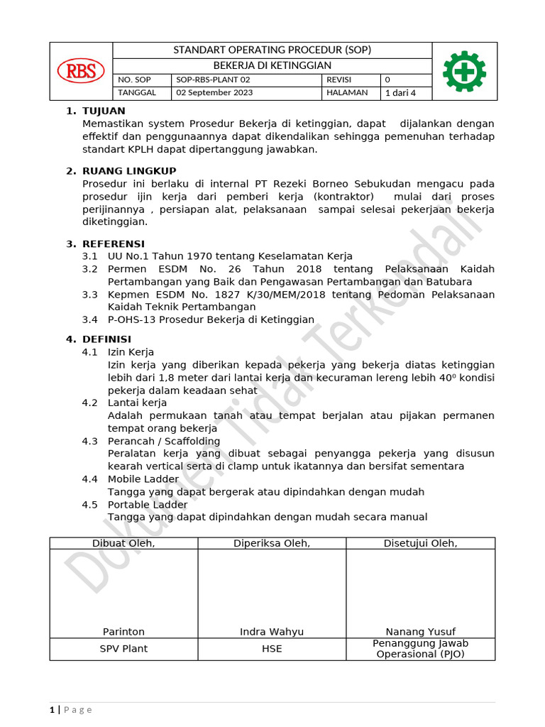 SOP-RBS-PLANT 02. Bekerja Diketinggian | PDF