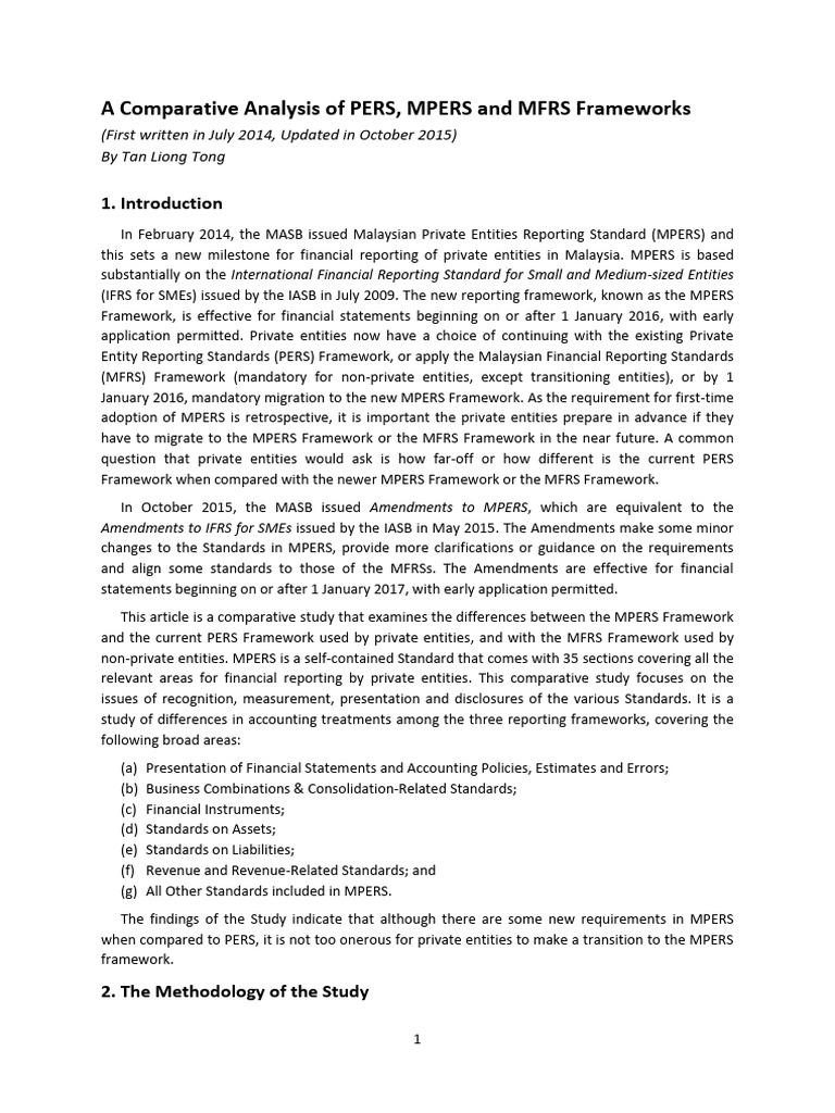 Comparative Analysis of MPERS, PERS, MFRS | PDF | International ...