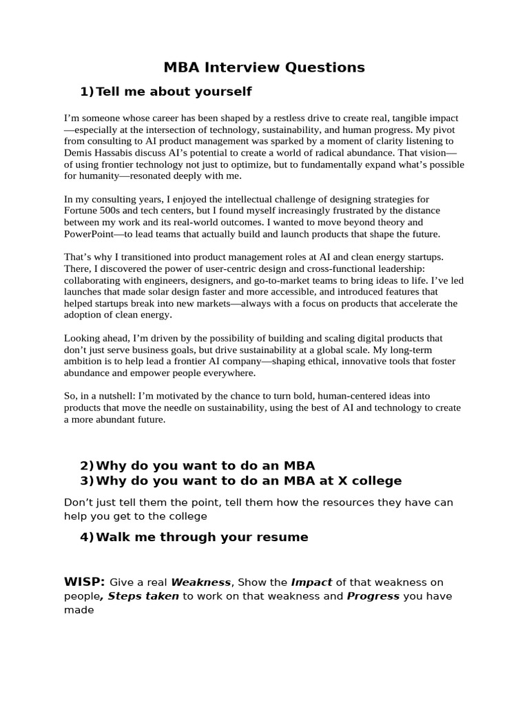 MBA Interview Preparation Guide | PDF