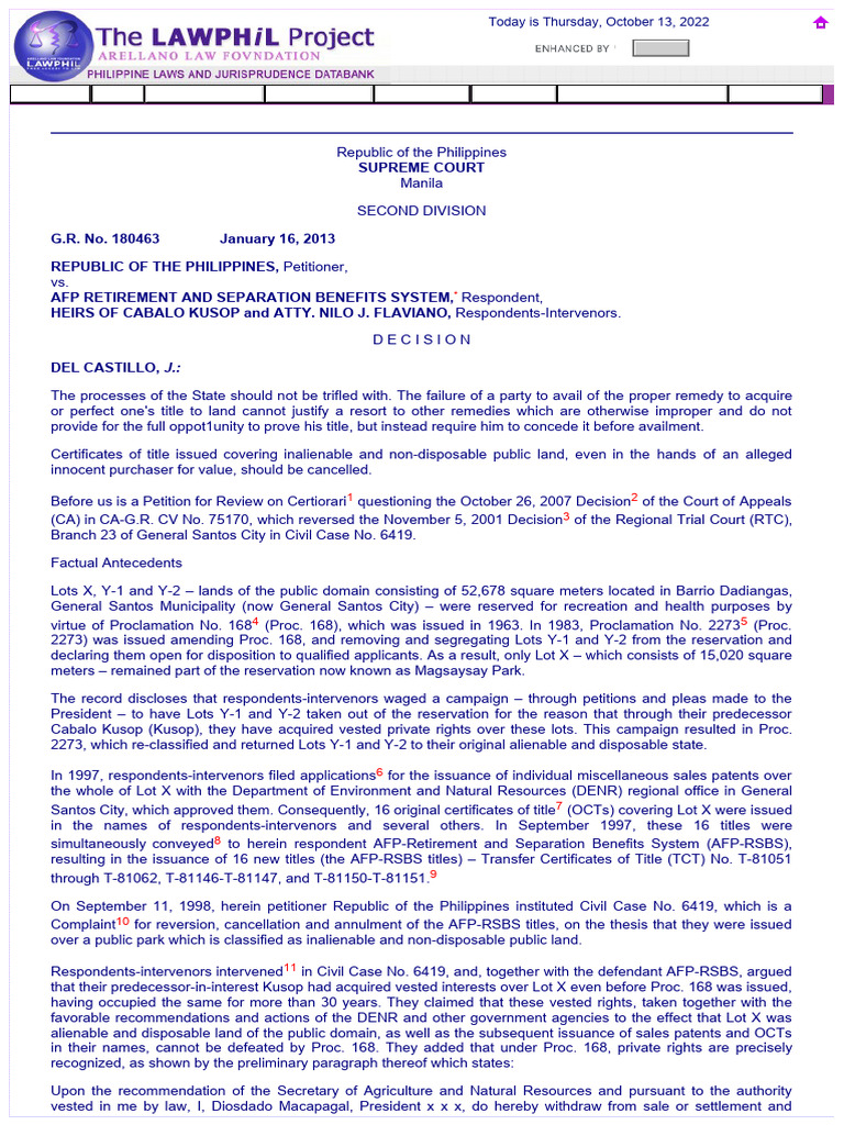 Republic V AFP Retirement and Separation Benefits System | PDF ...