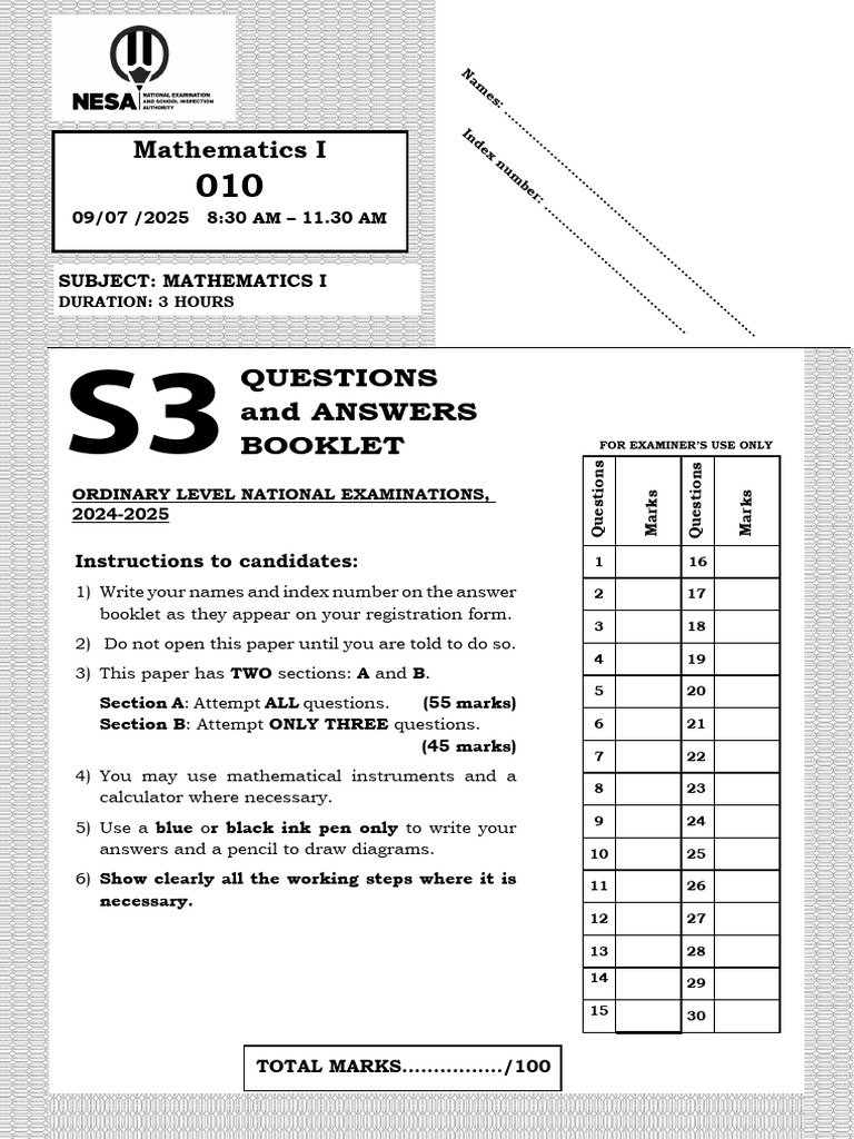 2024-2025 Ordinary Level Math Exam Instructions | PDF | Triangle ...