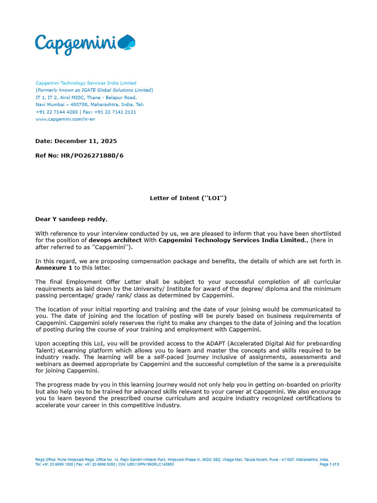 Capgemini LOI | PDF
