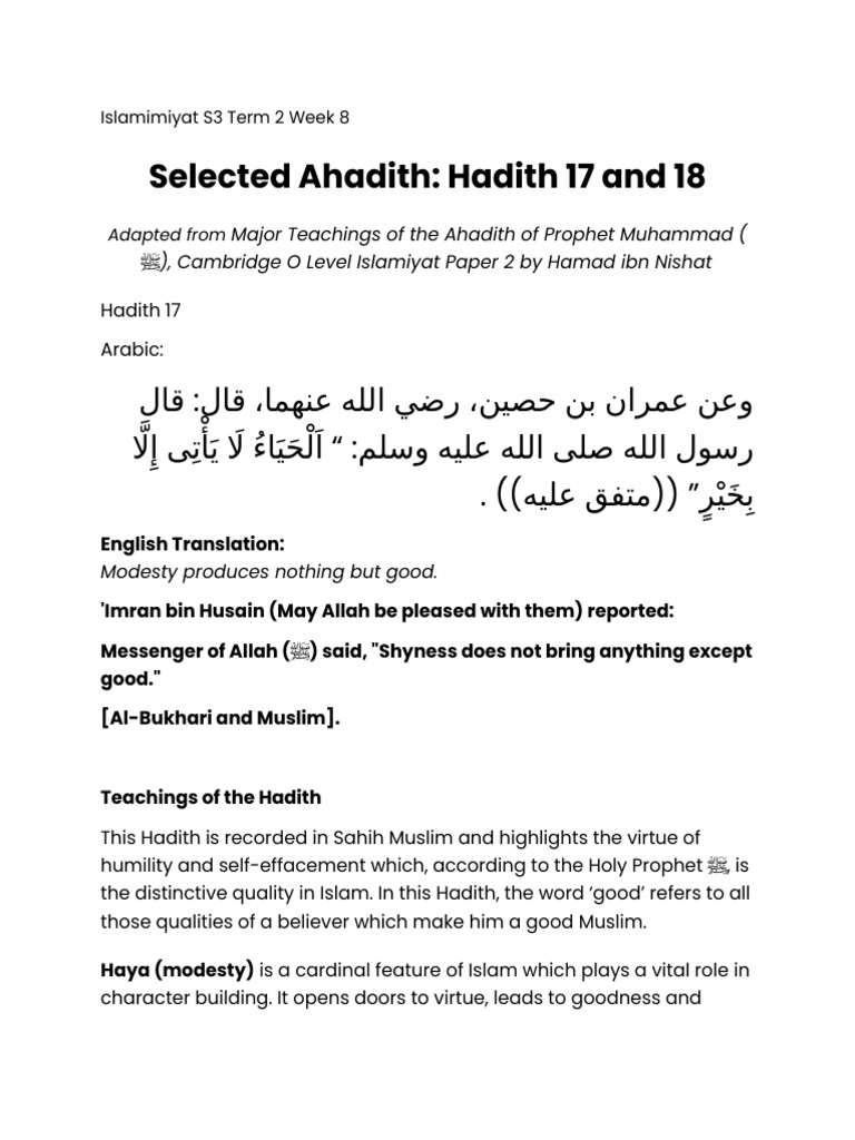 Ahadith on Modesty and Faith in Islam | PDF | Hadith | God In Islam