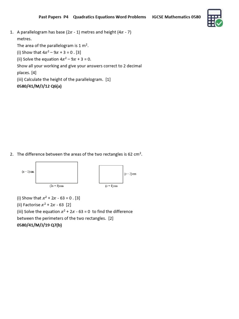27bQuadratic Equation Word Problems P4 | PDF | Area | Speed