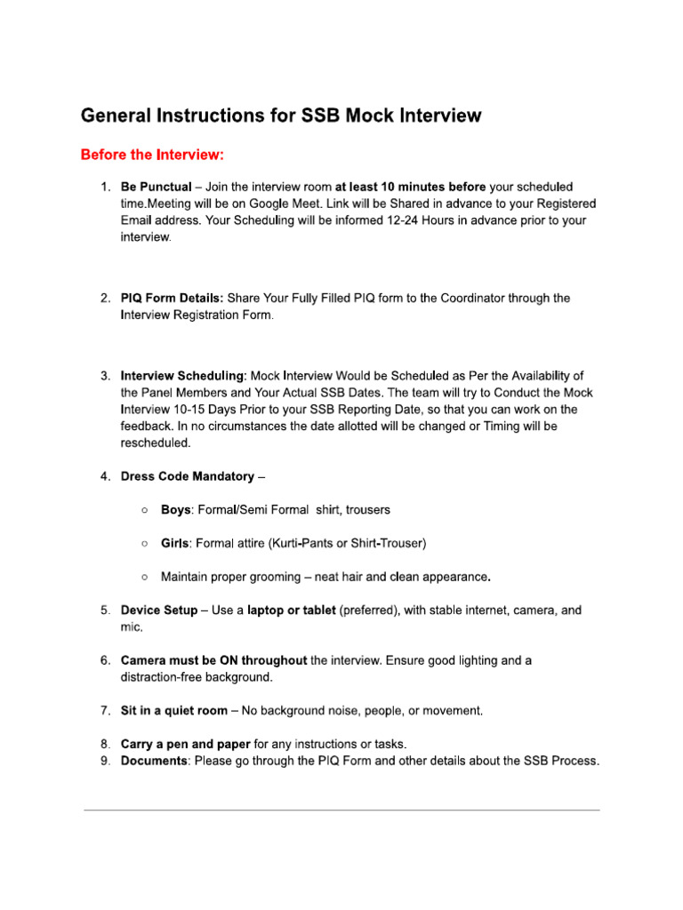 SSB Mock Interview Guideline | PDF