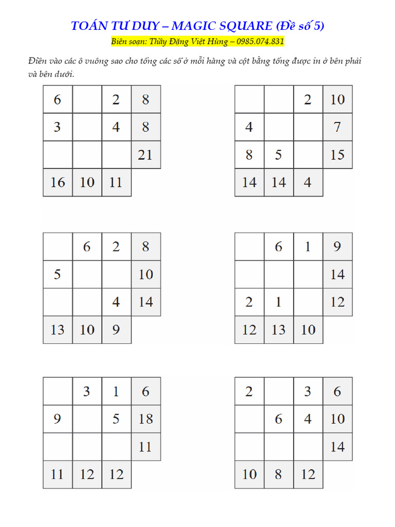 01 - TOÁN TƯ DUY - Magic Square 5 | PDF