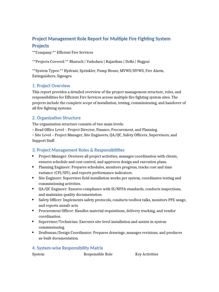 Project Management Role Report Efficient Fire Services | PDF | Project ...