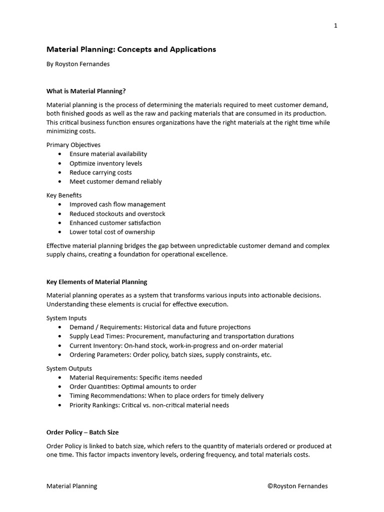 Material Planning: Key Concepts and Strategies | PDF | Inventory ...