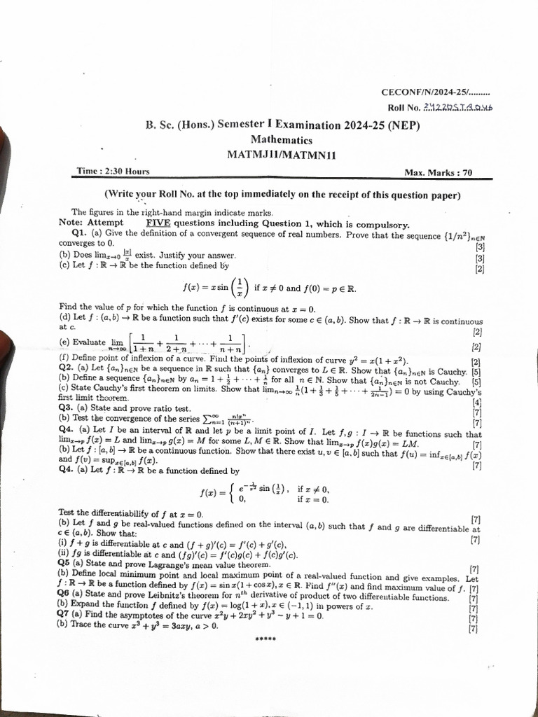 NEP Minor Maths End Term Sem 1 | PDF