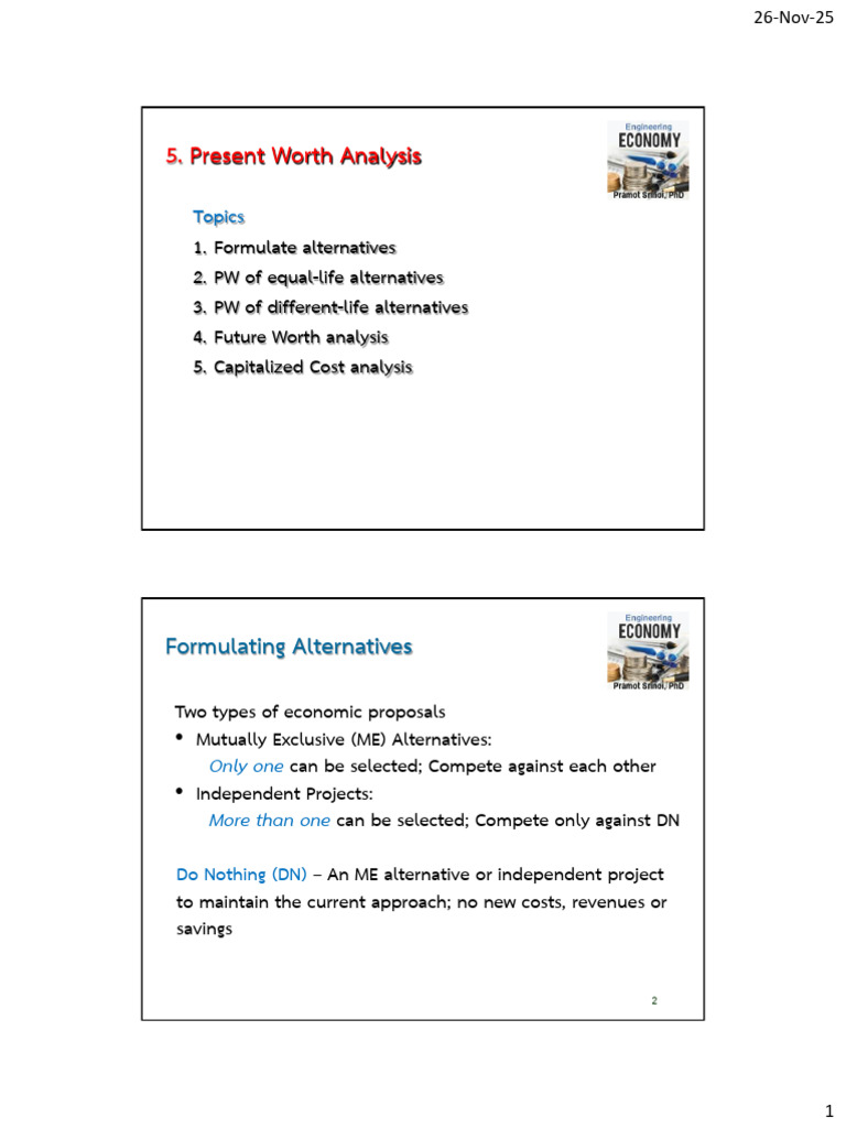 Present Worth Analysis in Engineering Economics | PDF | Interest ...