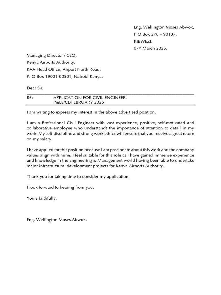 Civil Engineer Job Application Letter | PDF
