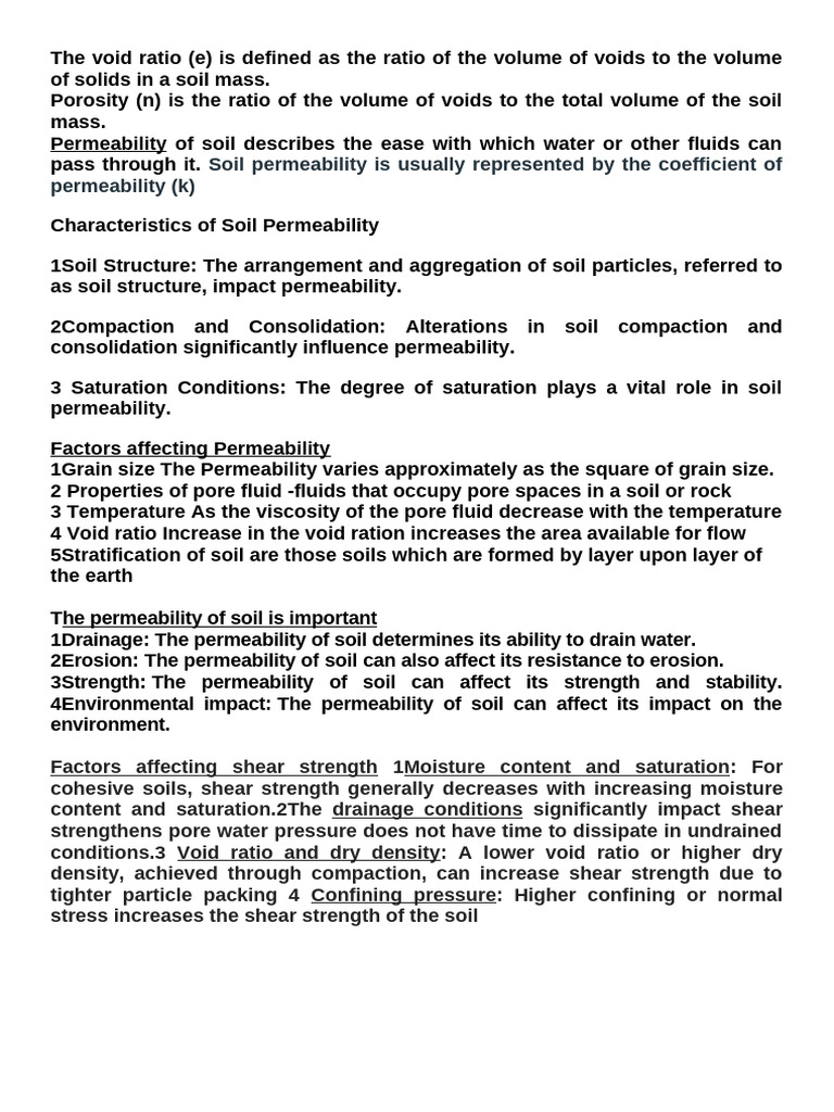 Soil Permeability and Shear Strength Guide | PDF | Porosity | Soil