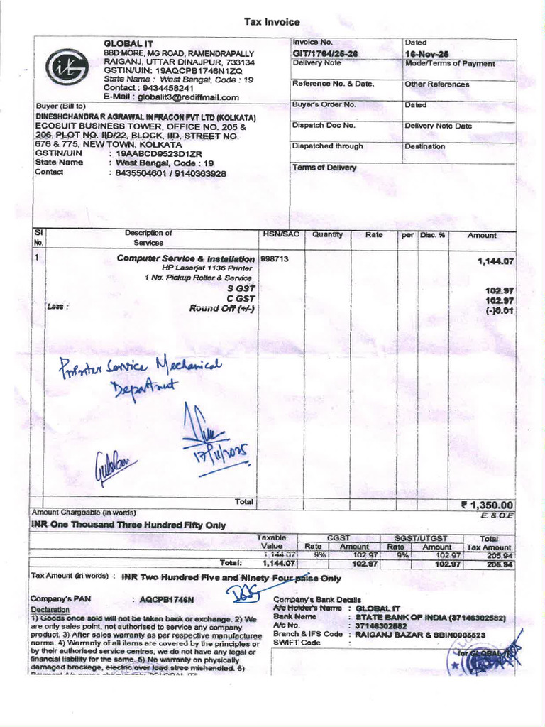 Global IT Printer Invoice | PDF