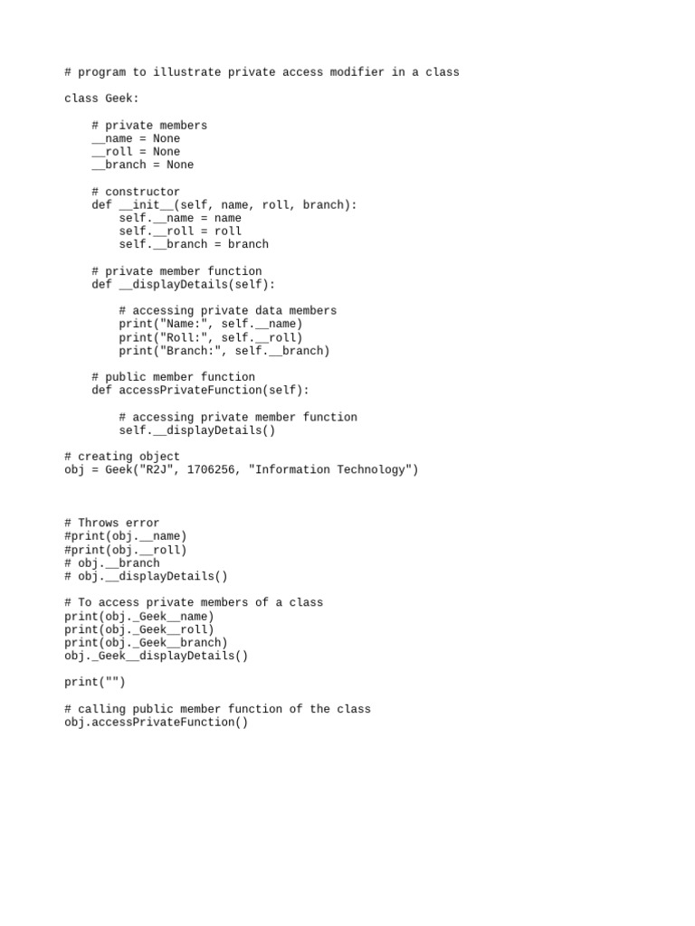Private Access Modifier in Python Class | PDF