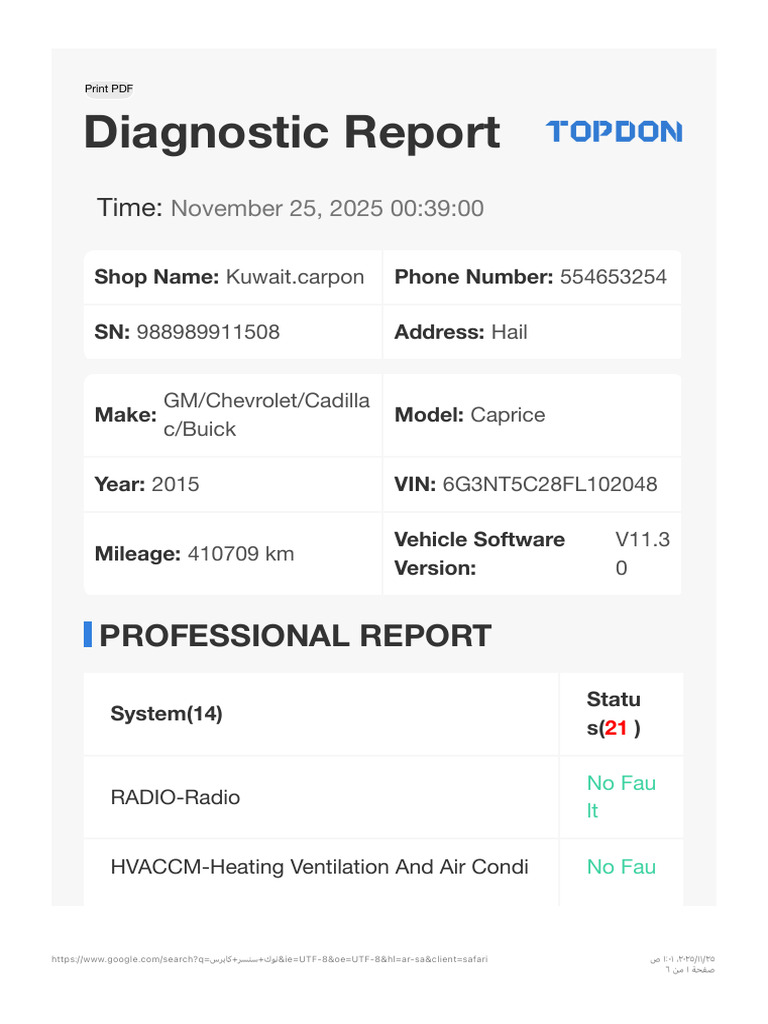 Diagnostic Report | PDF | Vehicle Technology | Land Vehicles