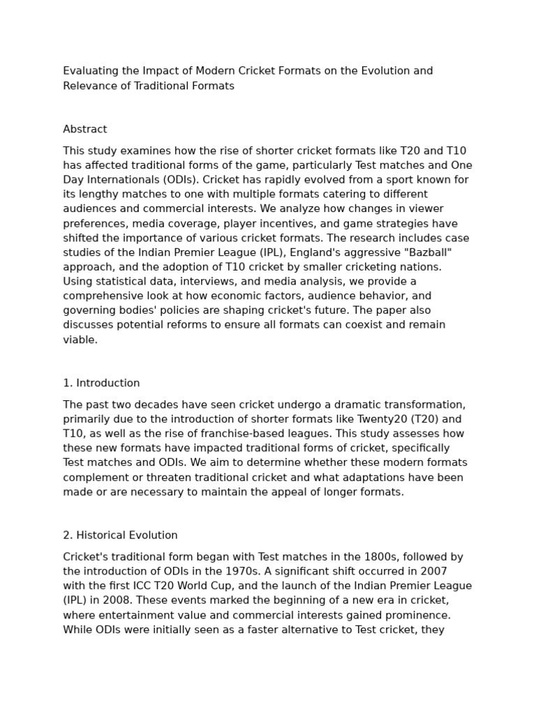 Evaluating The Impact of Modern Cricket Formats On The Evolution and ...