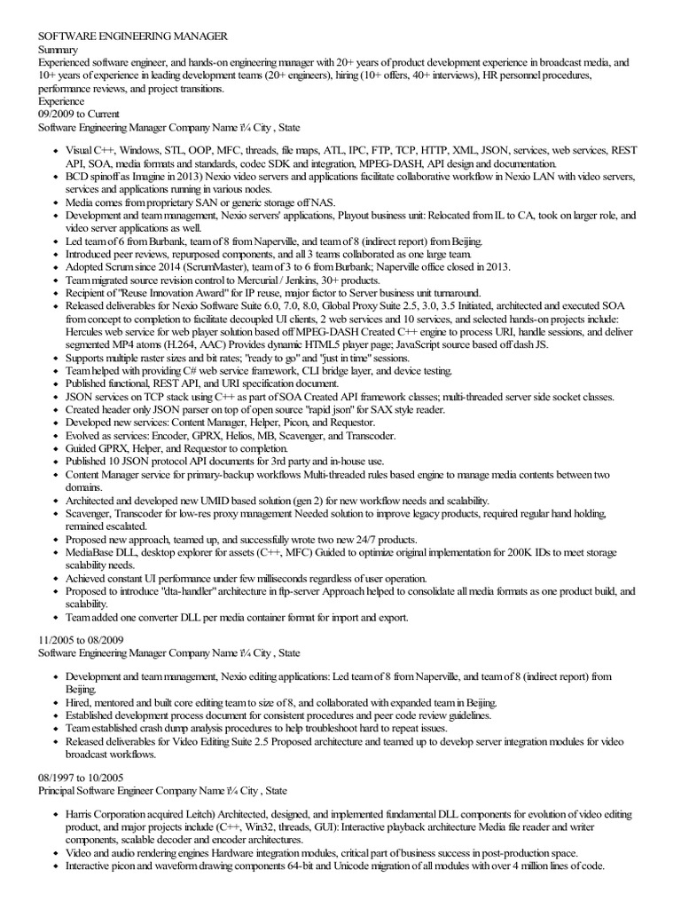 Software Engineering Manager Profile | PDF | Web Service | Json