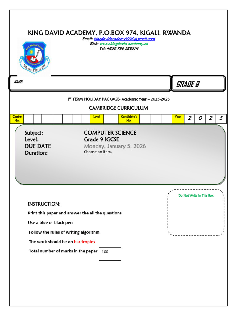 g9 Comp SC 1st Term Holiday Package | PDF | Algorithms | String ...