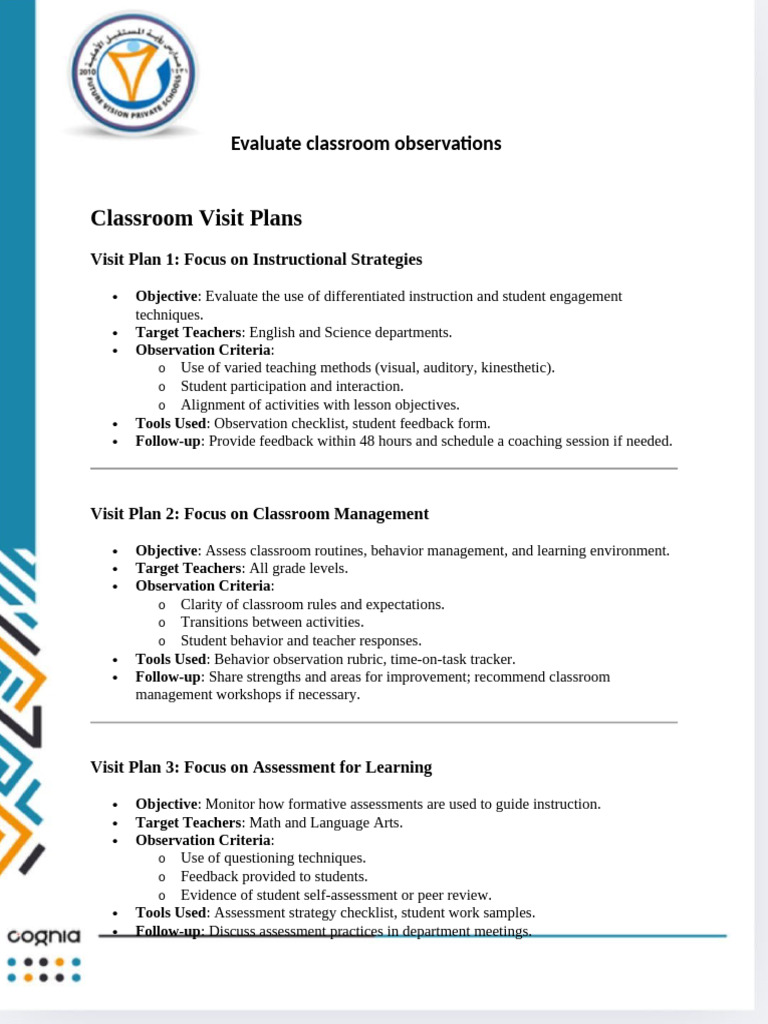 Classroom Observation Evaluation Plans | PDF | Educational Assessment ...