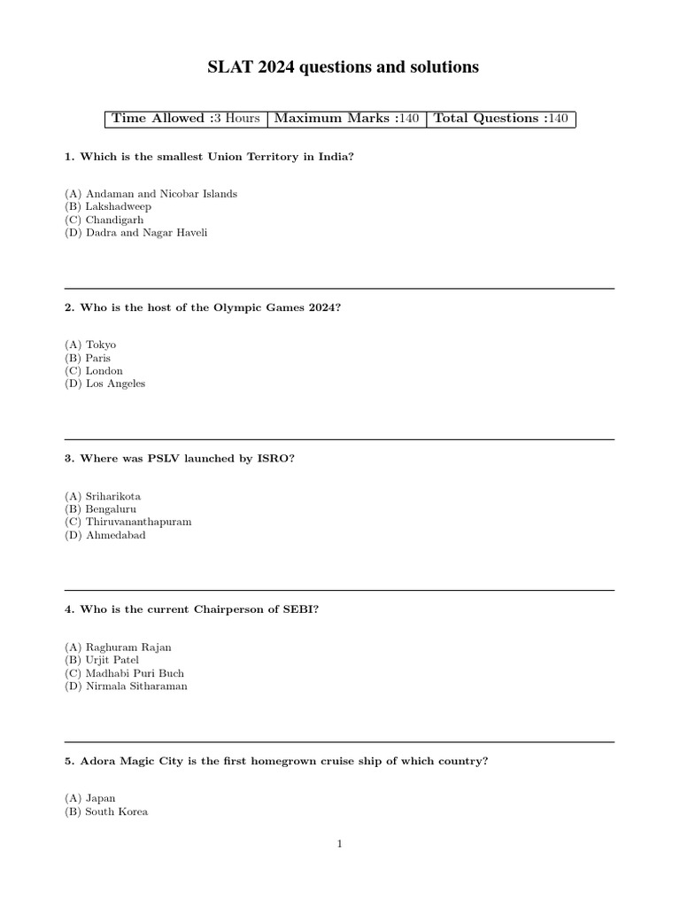 SLAT 2024 Questions and Answers Guide | PDF
