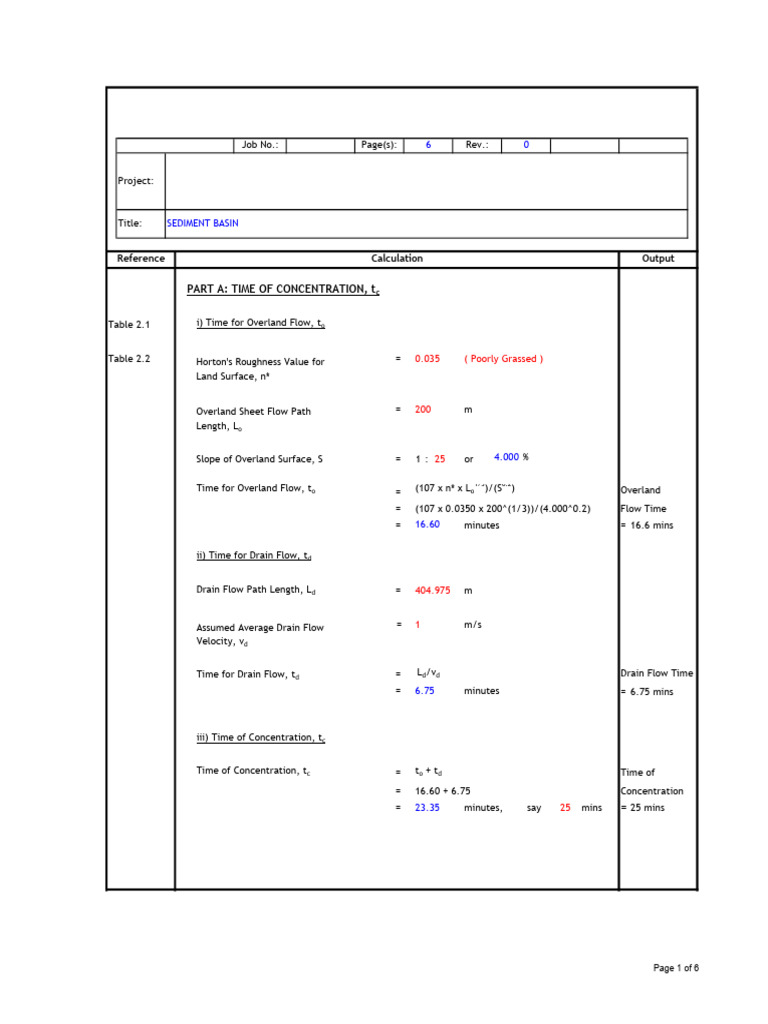 Sediment Basin Design Calculations | PDF | Drainage Basin | Surface Runoff