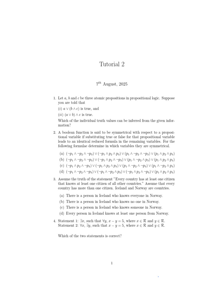 Propositional Logic and Inference Tutorial | PDF