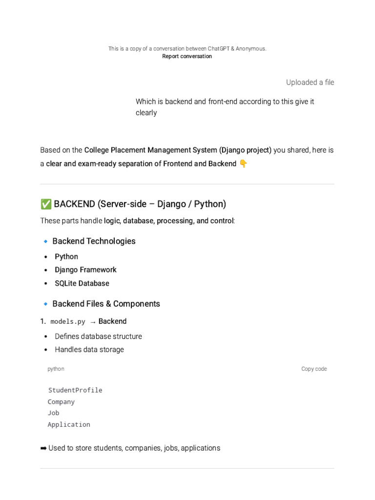 Frontend and Backend Comparison | PDF | Databases | Information Technology