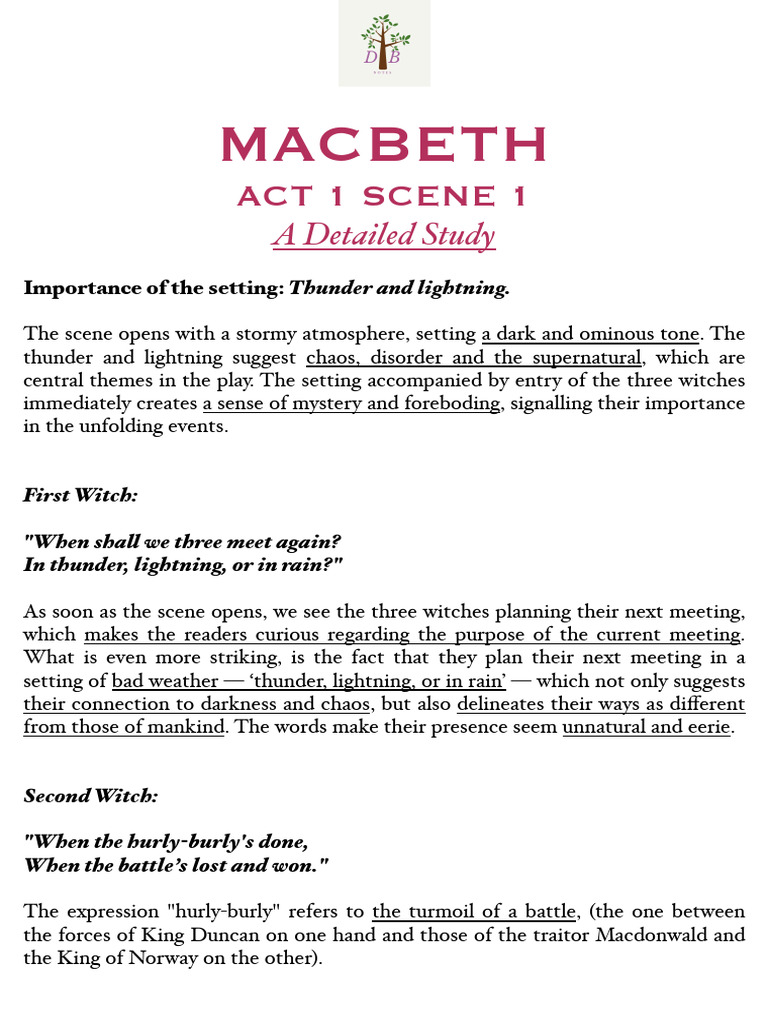 Macbeth Act 1 Scene 1 - A Detailed Study | PDF | Macbeth | Witchcraft