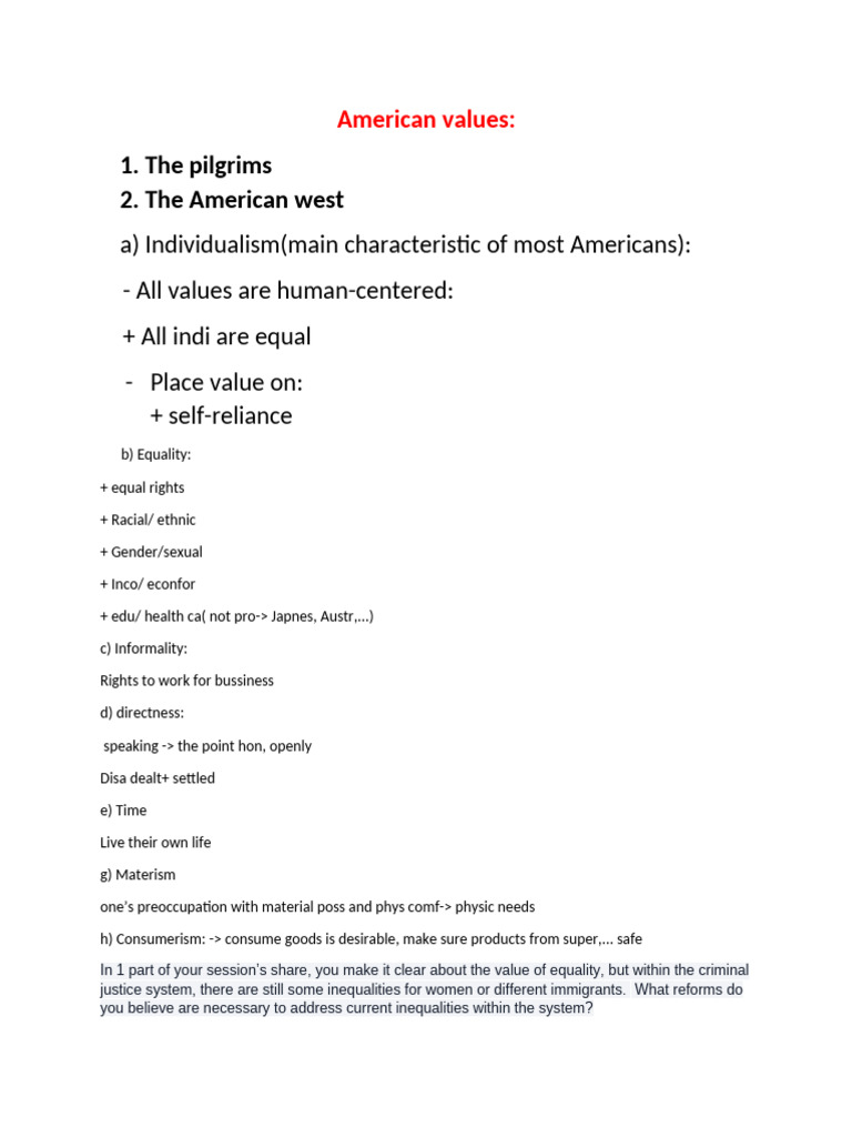 Key American Values and Inequalities | PDF