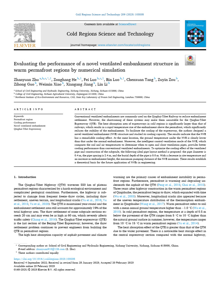 Zhu (2023) Evaluating The Performance of A Novel Ventilated Embankment ...