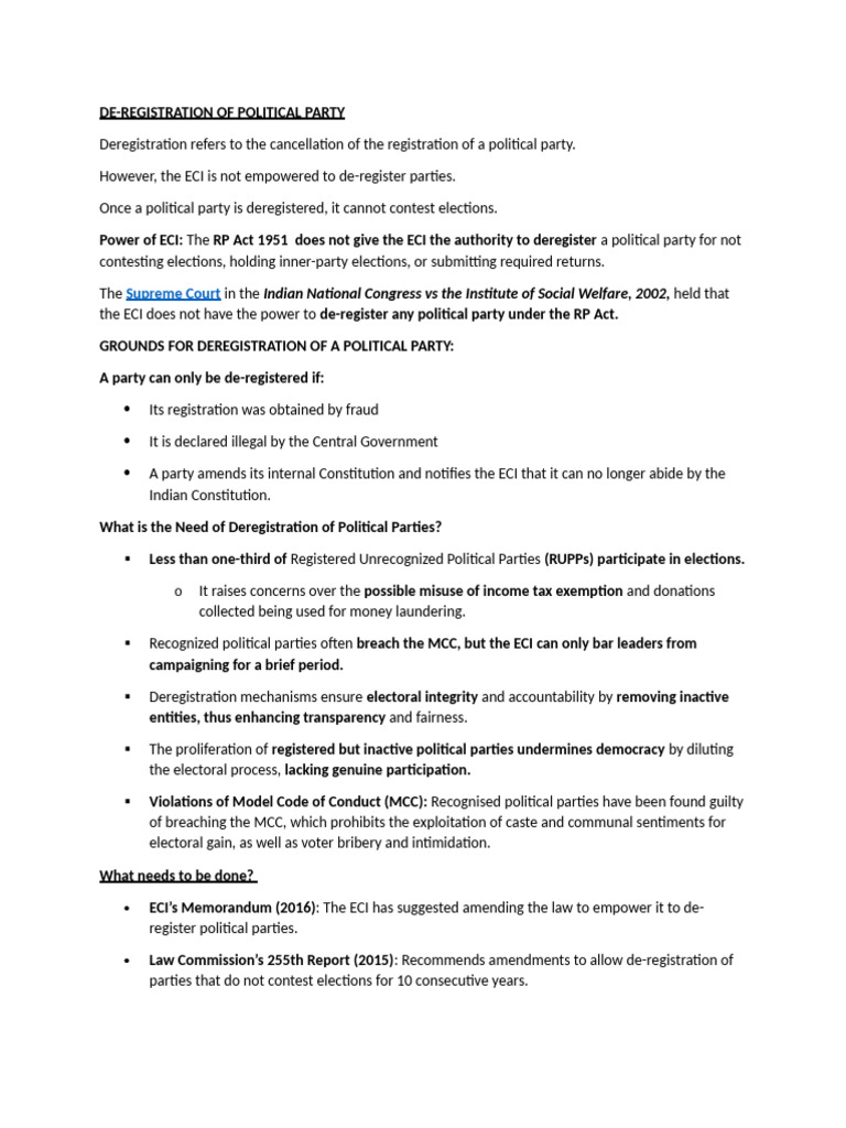 Political Party Deregistration Explained | PDF | Political Parties ...