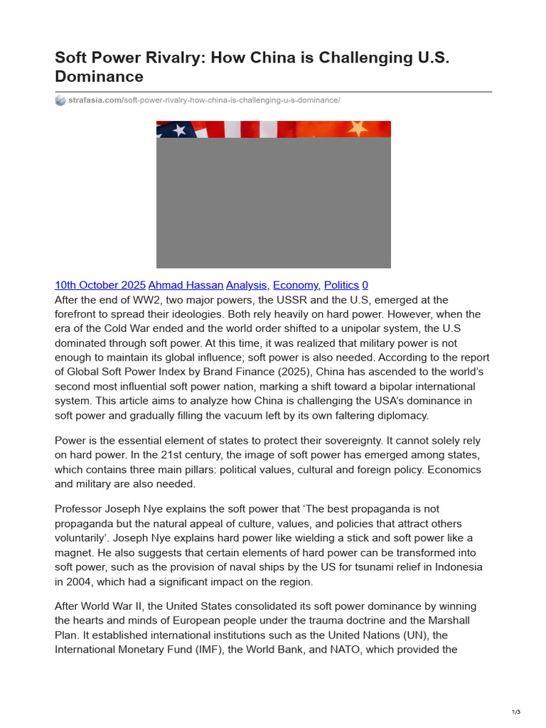 China vs. U.S. in Soft Power Dynamics | PDF | Soft Power | China