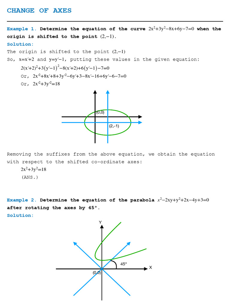 Change of Axes in Coordinate Geometry | PDF | Equations | Angle
