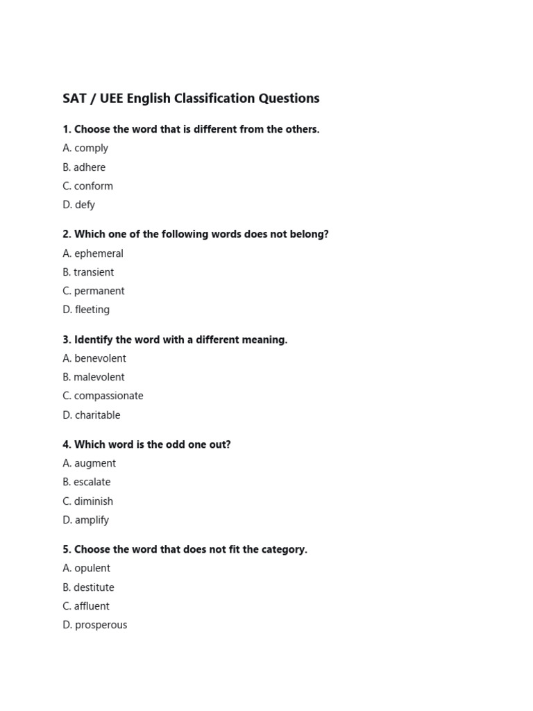 SAT English Classification Questions | PDF