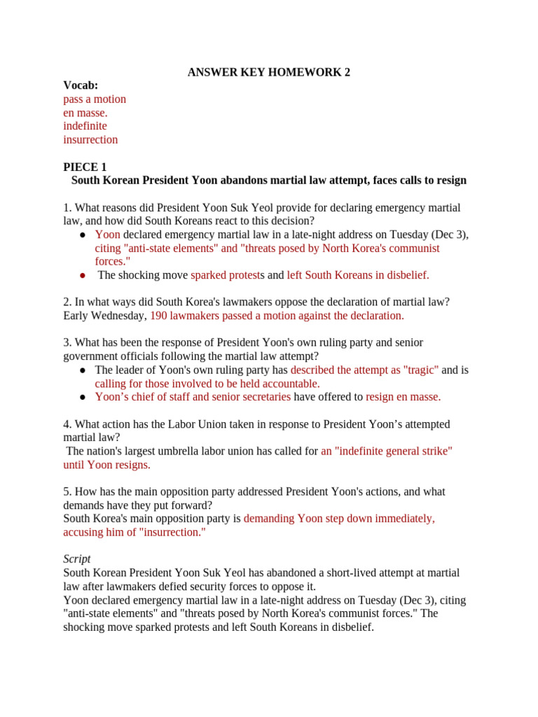 Answer Key Homework 2 | PDF | Martial Law | Same Sex Marriage