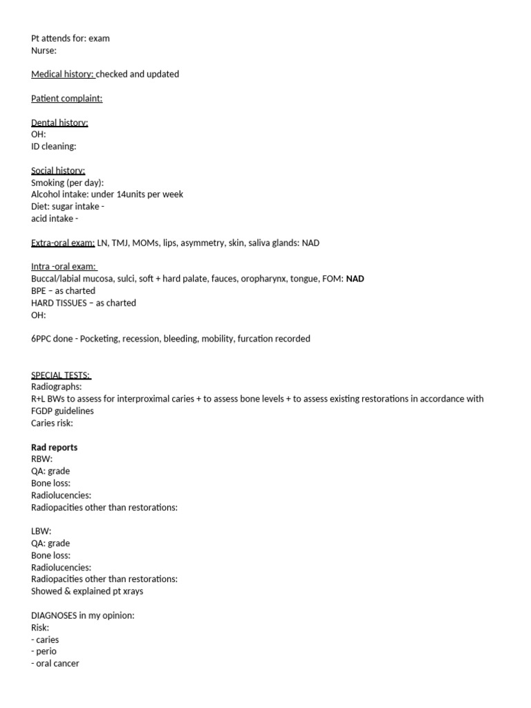 Comprehensive Dental Examination Report | PDF | Dentures | Dentistry