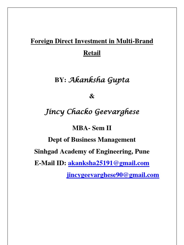 Fdi Finally Paper | PDF | Foreign Direct Investment | Retail