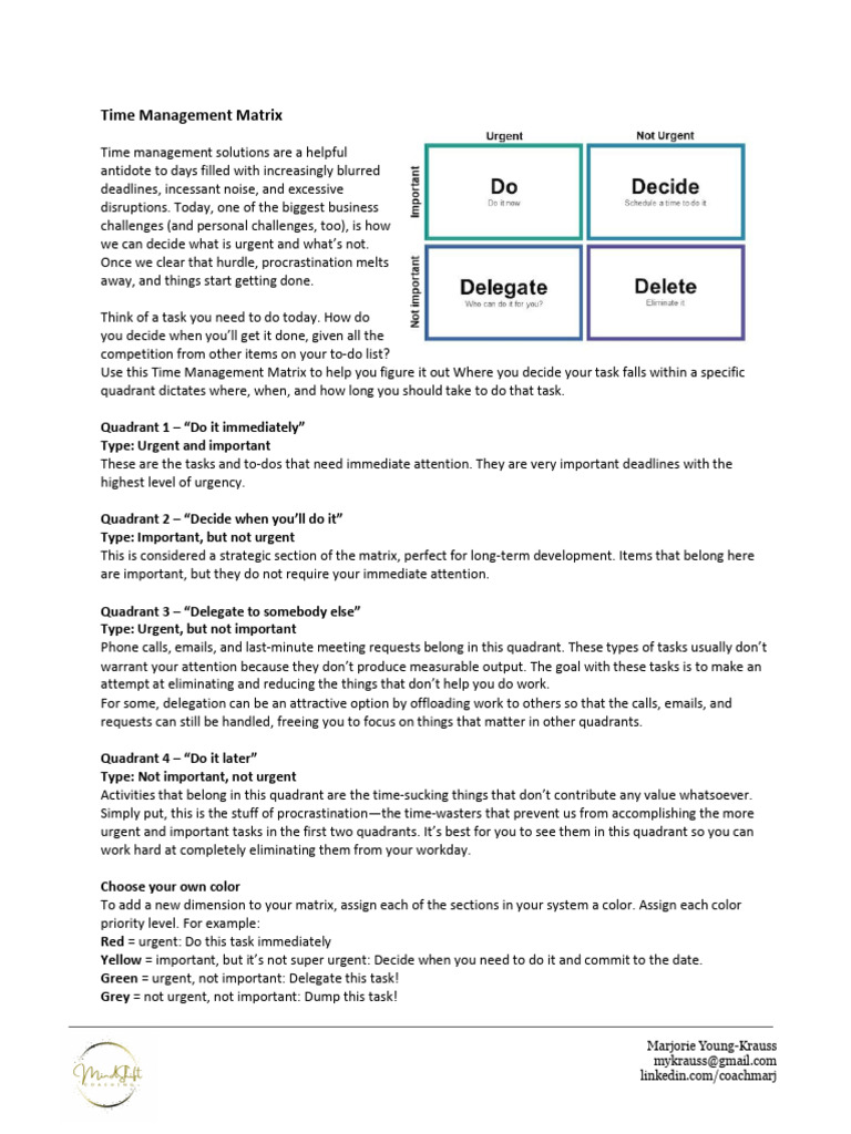 Time Management Matrix | PDF | Time Management | Professional Skills